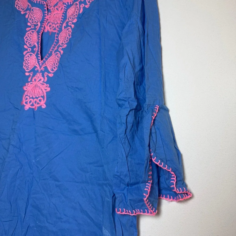 Lilly Pulitzer Piet Cover Up Tunic Sz Medium‎ Blue Pink Embroidered Beach Dress